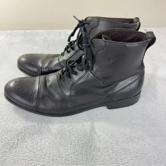 John Varvatos Men's Size 9.5 US Black Leather Wingtip Ankle Boots Made in China